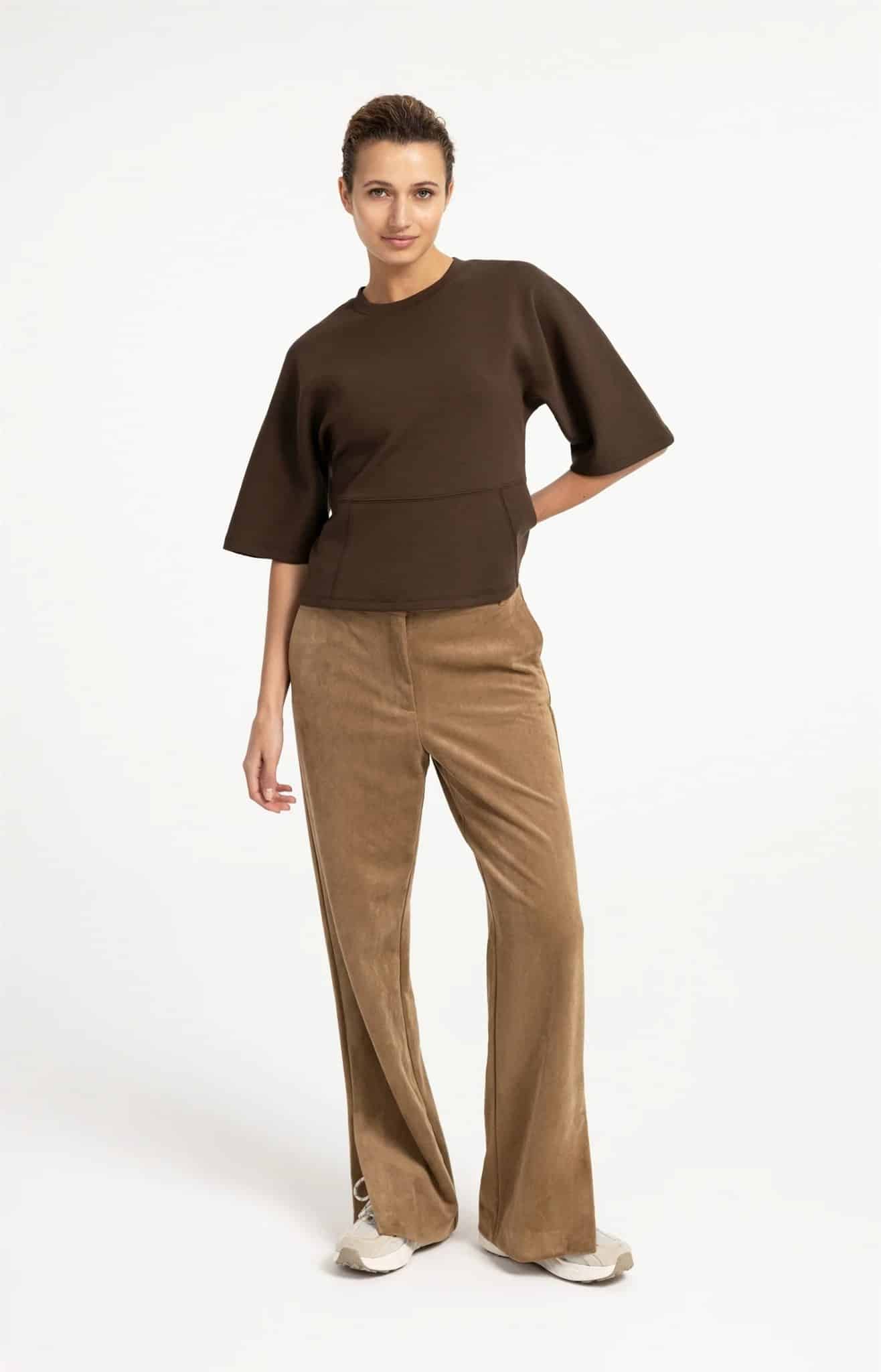 Suede broek wijde pijp